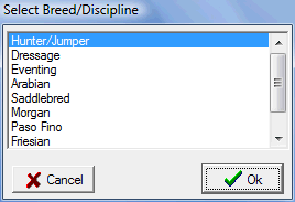 Select Breed Discipline Dialog