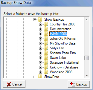Backup Show Data Dialog