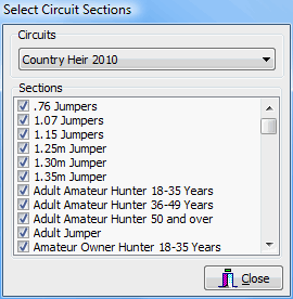 Hunter Jumper Circuit Select Sections Dialog